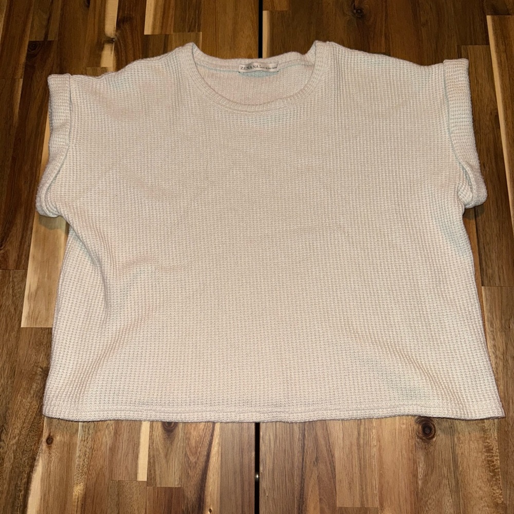 Zenana Outfitters Beige Waffle Knit Crop Sweater